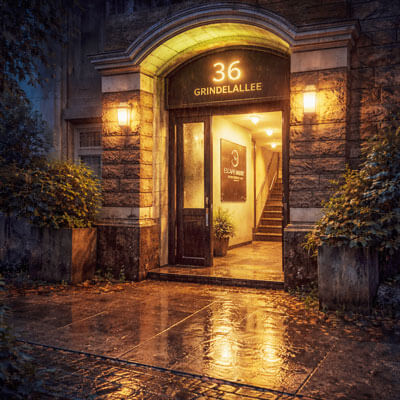 Entrance of EscapeVenture Hamburg at Grindelallee 36